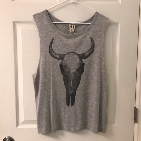 Haute Hippie Tops - Haute Hippie Grey Longhorn Skull Muscle Tank M NWT